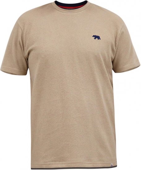 D555 SANDFORD Double Layer On Neck Ribs And Hem Waffle Textured T-Shirt Beige - Тениски - мъжки тениски големи размери