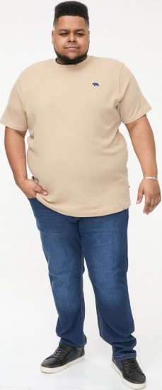 D555 SANDFORD Double Layer On Neck Ribs And Hem Waffle Textured T-Shirt Beige - Тениски - мъжки тениски големи размери