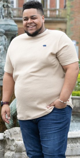 D555 SANDFORD Double Layer On Neck Ribs And Hem Waffle Textured T-Shirt Beige - Тениски - мъжки тениски големи размери