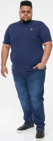D555 ORSTON Reno Fabric Crew Neck T-Shirt With Chest Embroidery Blue Reno - Тениски - мъжки тениски големи размери