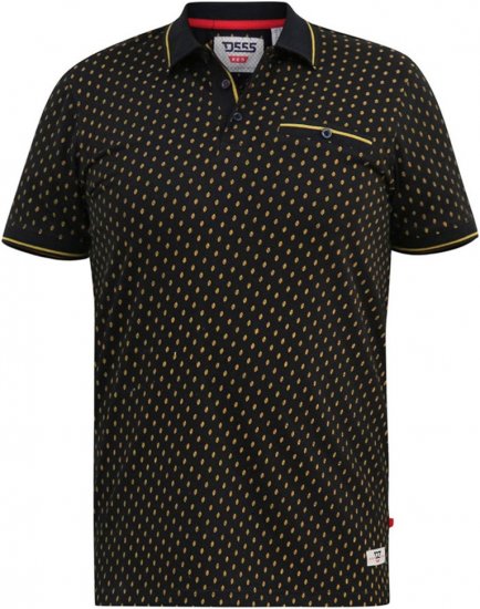D555 RAUL AOP Jersey Polo With Jacquard Collar, Ribs And Chest Pocket Black - Поло тениски - мъжки тениски с яка големи размери
