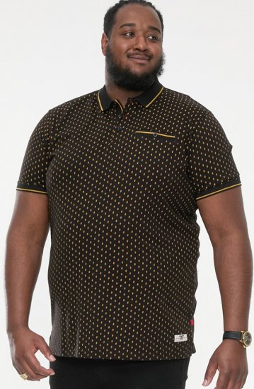 D555 RAUL AOP Jersey Polo With Jacquard Collar, Ribs And Chest Pocket Black - Поло тениски - мъжки тениски с яка големи размери