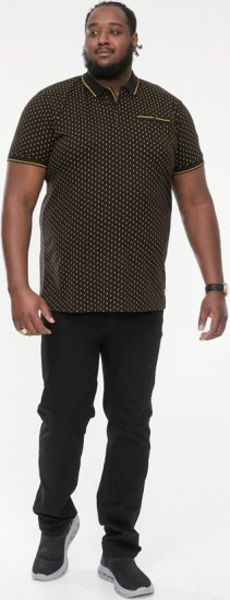 D555 RAUL AOP Jersey Polo With Jacquard Collar, Ribs And Chest Pocket Black - Поло тениски - мъжки тениски с яка големи размери