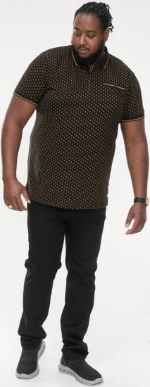D555 RAUL AOP Jersey Polo With Jacquard Collar, Ribs And Chest Pocket Black - Поло тениски - мъжки тениски с яка големи размери