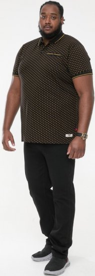 D555 RAUL AOP Jersey Polo With Jacquard Collar, Ribs And Chest Pocket Black - Поло тениски - мъжки тениски с яка големи размери
