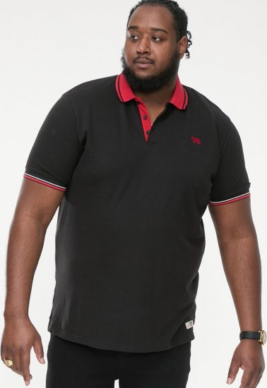 D555 CHESTER Pique Polo With Red Collar With Tipping Detail And Chest Embroidery Black - Поло тениски - мъжки тениски с яка големи размери