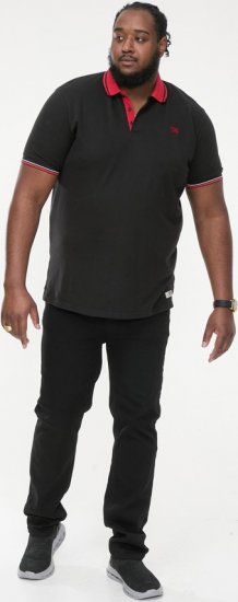 D555 CHESTER Pique Polo With Red Collar With Tipping Detail And Chest Embroidery Black - Поло тениски - мъжки тениски с яка големи размери