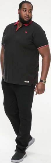 D555 CHESTER Pique Polo With Red Collar With Tipping Detail And Chest Embroidery Black - Поло тениски - мъжки тениски с яка големи размери