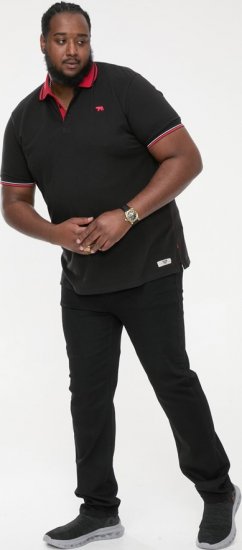 D555 CHESTER Pique Polo With Red Collar With Tipping Detail And Chest Embroidery Black - Поло тениски - мъжки тениски с яка големи размери