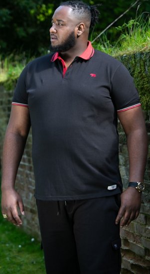 D555 CHESTER Pique Polo With Red Collar With Tipping Detail And Chest Embroidery Black - Поло тениски - мъжки тениски с яка големи размери