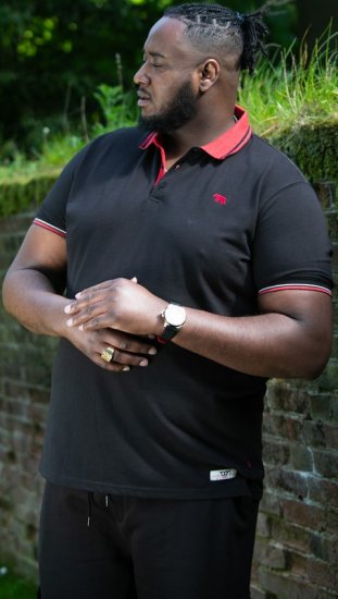 D555 CHESTER Pique Polo With Red Collar With Tipping Detail And Chest Embroidery Black - Поло тениски - мъжки тениски с яка големи размери