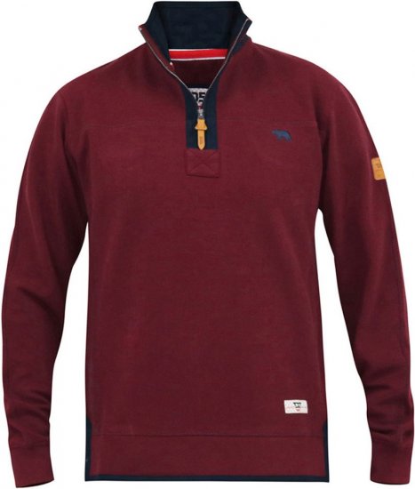 D555 HIRALDO Quarter Neck Pique Fleece Sweatshirt With Chest Embroidery Red - Суичъри & cуичъри с качулка - мъжки суичъри големи размери