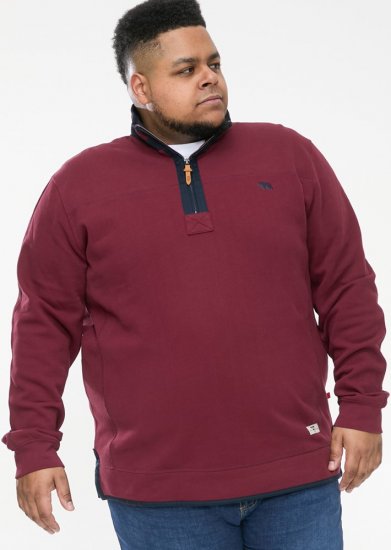 D555 HIRALDO Quarter Neck Pique Fleece Sweatshirt With Chest Embroidery Red - Суичъри & cуичъри с качулка - мъжки суичъри големи размери