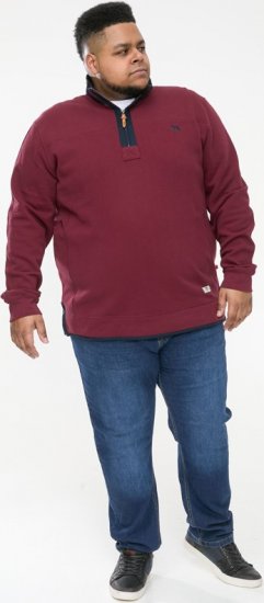 D555 HIRALDO Quarter Neck Pique Fleece Sweatshirt With Chest Embroidery Red - Суичъри & cуичъри с качулка - мъжки суичъри големи размери