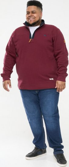 D555 HIRALDO Quarter Neck Pique Fleece Sweatshirt With Chest Embroidery Red - Суичъри & cуичъри с качулка - мъжки суичъри големи размери