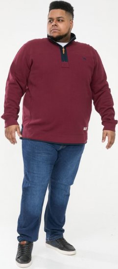 D555 HIRALDO Quarter Neck Pique Fleece Sweatshirt With Chest Embroidery Red - Суичъри & cуичъри с качулка - мъжки суичъри големи размери