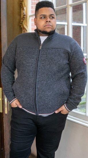 D555 ABERDARE Knitted Zip Through Sweater With Bonded Check Lining Charcoal Marl - Суичъри & cуичъри с качулка - мъжки суичъри големи размери
