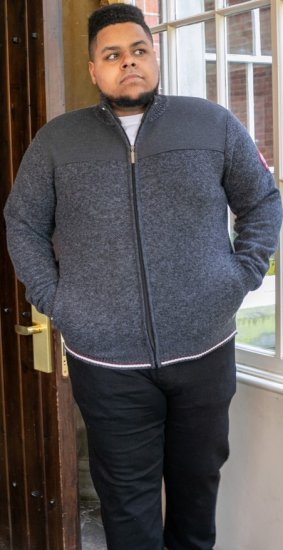 D555 ABERDARE Knitted Zip Through Sweater With Bonded Check Lining Charcoal Marl - Суичъри & cуичъри с качулка - мъжки суичъри големи размери
