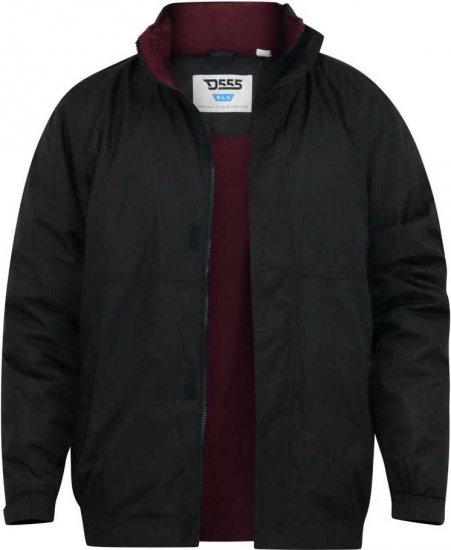 D555 Rudy Showerproof Fleece Lined Jacket With Packaway Hood - Black - Якета - мъжки якета големи размери