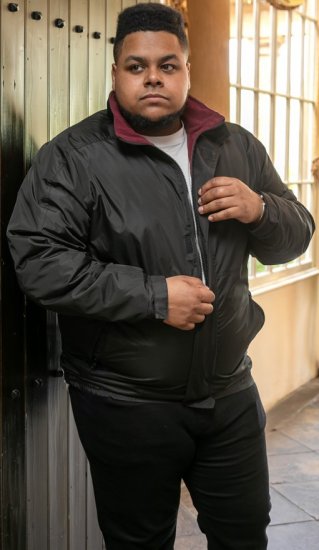 D555 Rudy Showerproof Fleece Lined Jacket With Packaway Hood - Black - Якета - мъжки якета големи размери