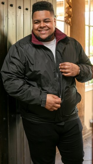 D555 Rudy Showerproof Fleece Lined Jacket With Packaway Hood - Black - Якета - мъжки якета големи размери