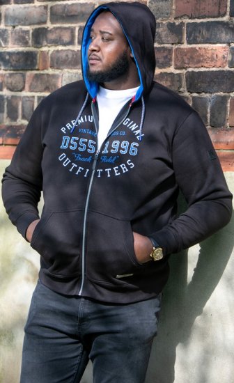 D555 LINGARD Full Zip Hoody With Original Chest Print Black - Суичъри & cуичъри с качулка - мъжки суичъри големи размери