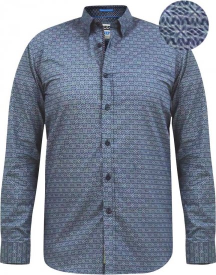 D555 MANGALA Geometric AOP Long Sleeve Shirt With Concealed Button Down Collar Navy - Ризи - мъжки ризи големи размери