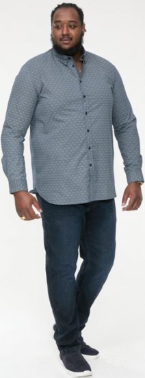 D555 MANGALA Geometric AOP Long Sleeve Shirt With Concealed Button Down Collar Navy - Ризи - мъжки ризи големи размери