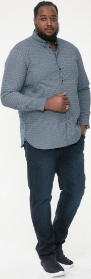 D555 MANGALA Geometric AOP Long Sleeve Shirt With Concealed Button Down Collar Navy - Ризи - мъжки ризи големи размери