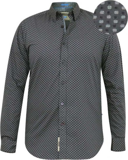 D555 KEATON Micro AOP Long Sleeve Shirt With Concealed Button Down Collar Grey - Ризи - мъжки ризи големи размери