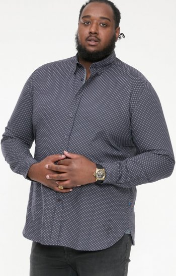 D555 KEATON Micro AOP Long Sleeve Shirt With Concealed Button Down Collar Grey - Ризи - мъжки ризи големи размери