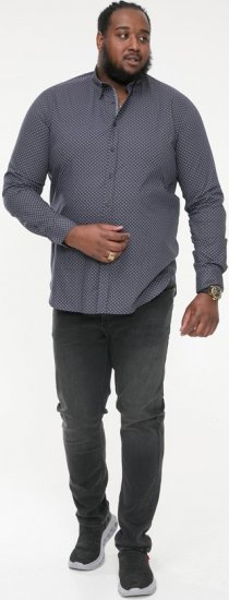 D555 KEATON Micro AOP Long Sleeve Shirt With Concealed Button Down Collar Grey - Ризи - мъжки ризи големи размери