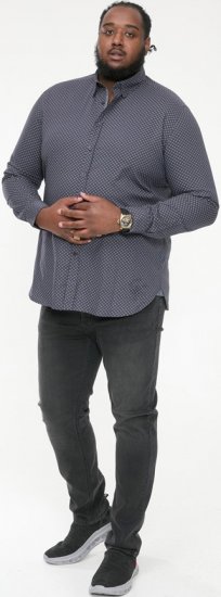 D555 KEATON Micro AOP Long Sleeve Shirt With Concealed Button Down Collar Grey - Ризи - мъжки ризи големи размери