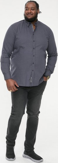 D555 KEATON Micro AOP Long Sleeve Shirt With Concealed Button Down Collar Grey - Ризи - мъжки ризи големи размери