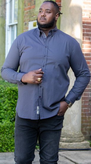 D555 KEATON Micro AOP Long Sleeve Shirt With Concealed Button Down Collar Grey - Ризи - мъжки ризи големи размери