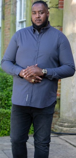 D555 KEATON Micro AOP Long Sleeve Shirt With Concealed Button Down Collar Grey - Ризи - мъжки ризи големи размери