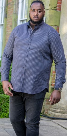 D555 KEATON Micro AOP Long Sleeve Shirt With Concealed Button Down Collar Grey - Ризи - мъжки ризи големи размери