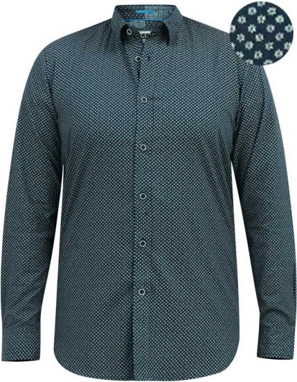 D555 MORGAN Micro AOP Long Sleeve Shirt With Concealed Button Down Collar Navy - Ризи - мъжки ризи големи размери