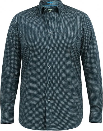 D555 MORGAN Micro AOP Long Sleeve Shirt With Concealed Button Down Collar Navy - Ризи - мъжки ризи големи размери