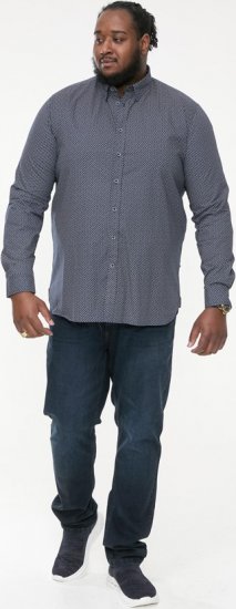 D555 MORGAN Micro AOP Long Sleeve Shirt With Concealed Button Down Collar Navy - Ризи - мъжки ризи големи размери