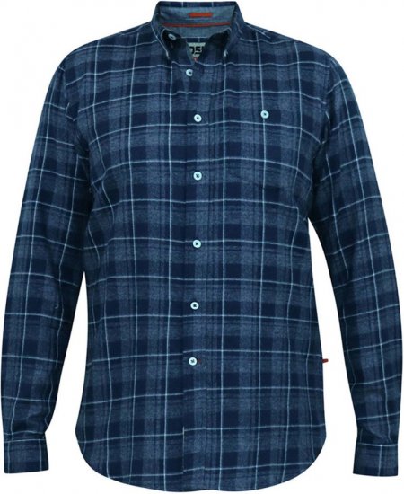 D555 SONNY Navy Check Long Sleeve Shirt With Chest Patch Pocket & Button Down Collar Navy Check - Ризи - мъжки ризи големи размери