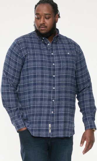 D555 SONNY Navy Check Long Sleeve Shirt With Chest Patch Pocket & Button Down Collar Navy Check - Ризи - мъжки ризи големи размери