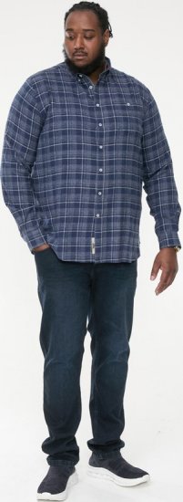 D555 SONNY Navy Check Long Sleeve Shirt With Chest Patch Pocket & Button Down Collar Navy Check - Ризи - мъжки ризи големи размери