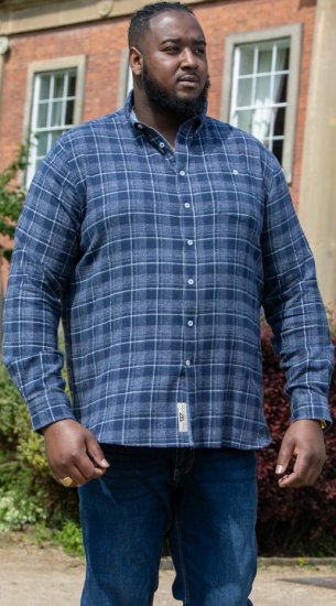 D555 SONNY Navy Check Long Sleeve Shirt With Chest Patch Pocket & Button Down Collar Navy Check - Ризи - мъжки ризи големи размери