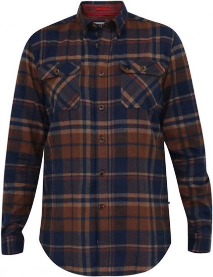 D555 SHERLOCK Check Overshirt With Two Patch Pockets & Button Down Collar Navy - Ризи - мъжки ризи големи размери