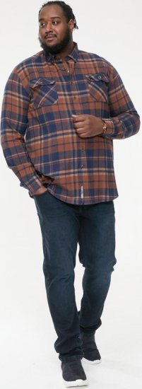 D555 SHERLOCK Check Overshirt With Two Patch Pockets & Button Down Collar Navy - Ризи - мъжки ризи големи размери