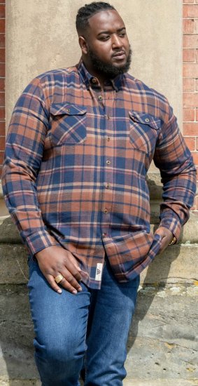 D555 SHERLOCK Check Overshirt With Two Patch Pockets & Button Down Collar Navy - Ризи - мъжки ризи големи размери