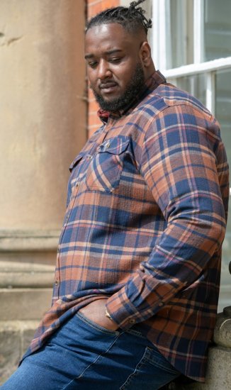 D555 SHERLOCK Check Overshirt With Two Patch Pockets & Button Down Collar Navy - Ризи - мъжки ризи големи размери