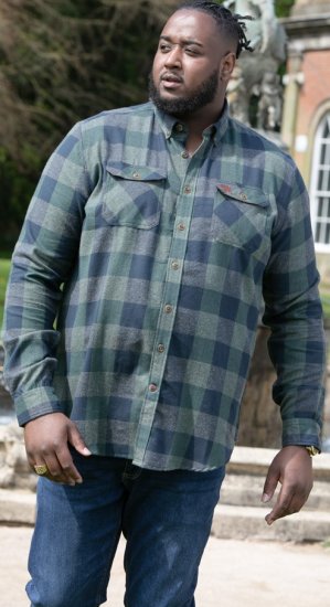 D555 GARFIELD Check Overshirt With Two Patch Pockets & Button Down Collar Navy - Ризи - мъжки ризи големи размери