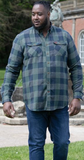 D555 GARFIELD Check Overshirt With Two Patch Pockets & Button Down Collar Navy - Ризи - мъжки ризи големи размери